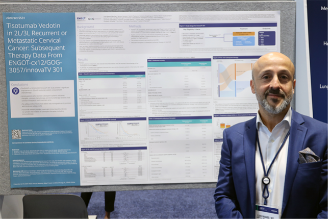 Luis Manso pictured at his scientific poster during the 2024 ASCO Annual Meeting