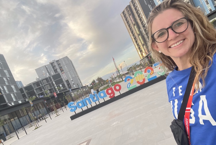 A selfie of Mary Caldwell in Santiago.